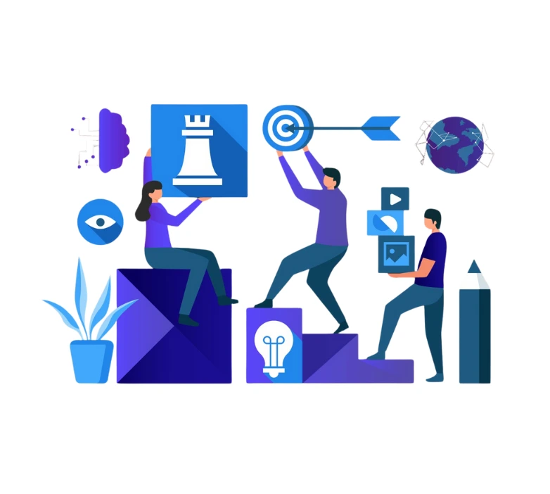 Visual illustrating integrated marketing strategies as part of SEO services on Mazin Digital's SEO page