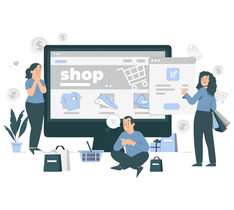 Graphic highlighting key features of ecommerce solutions offered by Mazin Digital on the Ecommerce Solutions page