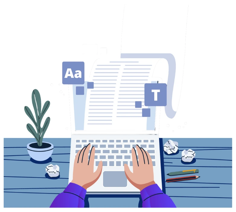 Graphic showcasing the core features of content creation services provided by Mazin Digital on the Content Creation page