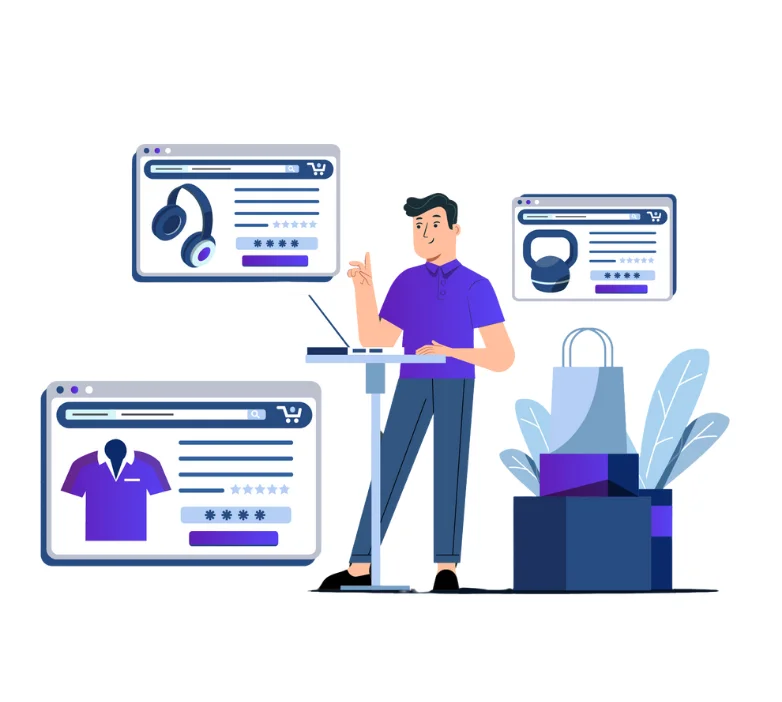 Visual representing design and development services for ecommerce websites featured on Mazin Digital's Ecommerce Solutions page