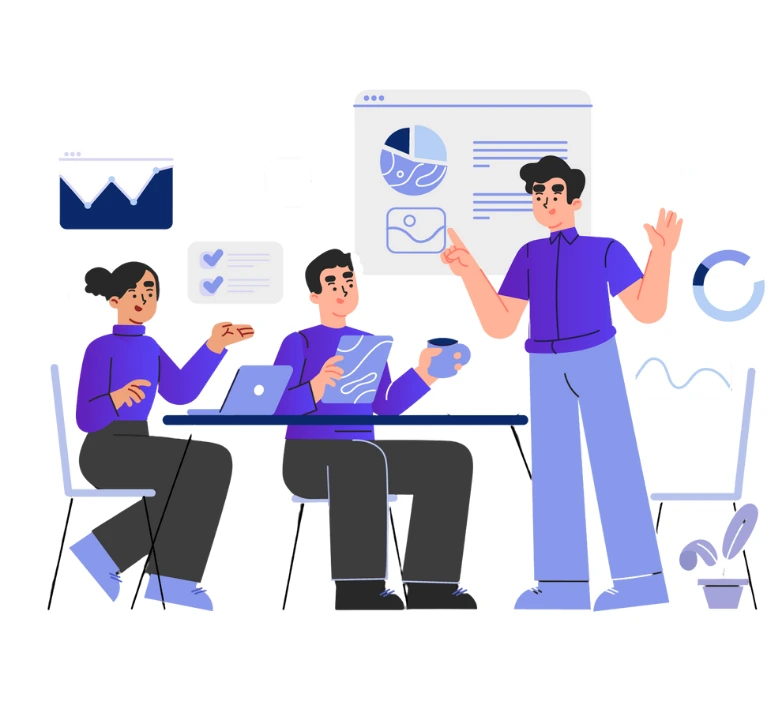 Illustration depicting strategy and platform planning for ecommerce projects featured on Mazin Digital's Ecommerce Solutions page